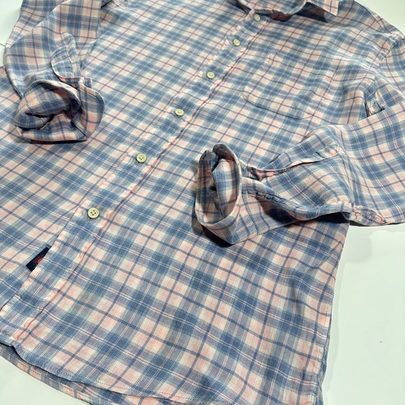 Mens Faherty Linen Blend Shirt In Morning Breeze Plaid, Size Medium, MWU2103 - Picture 3 of 10